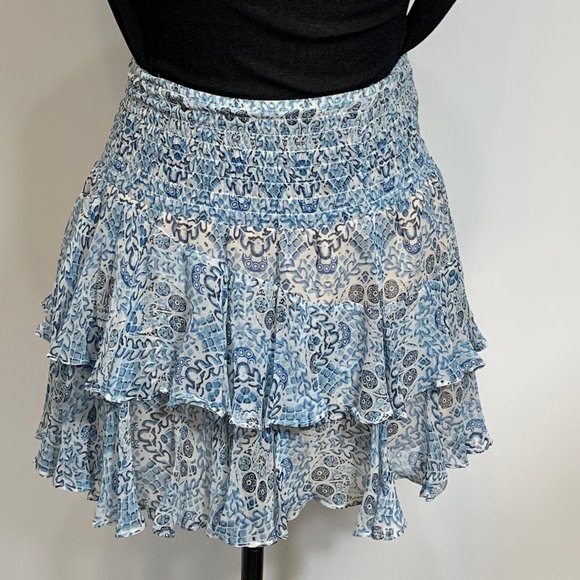 Twelfthstreet by Cynthia Vincent For Intermix Blue Floral Silk Skirt Size P - Picture 5 of 16